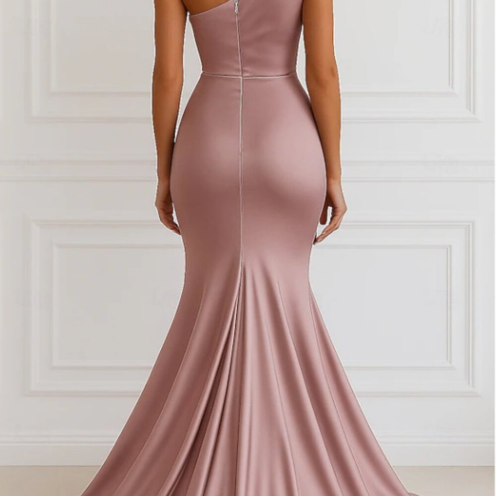 Mermaid Trumpet Floor Length Evening Gown - DUSTY BLUE - Picture 2 of 2